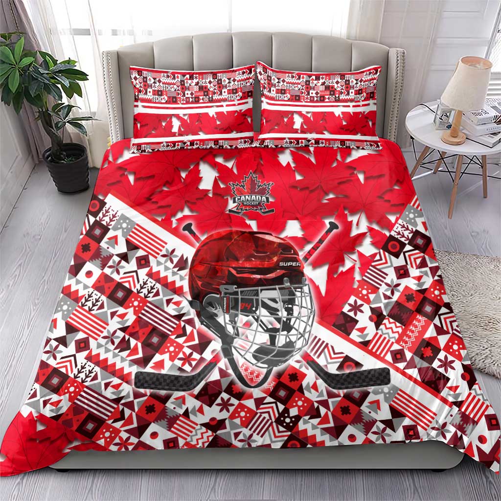 Canada Hockey Helmet Bedding Set Maple Leaf Pattern