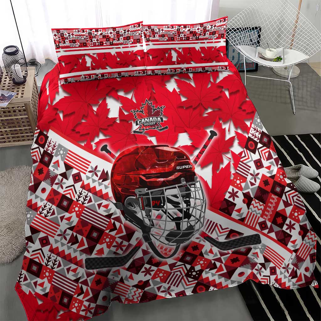 Canada Hockey Helmet Bedding Set Maple Leaf Pattern