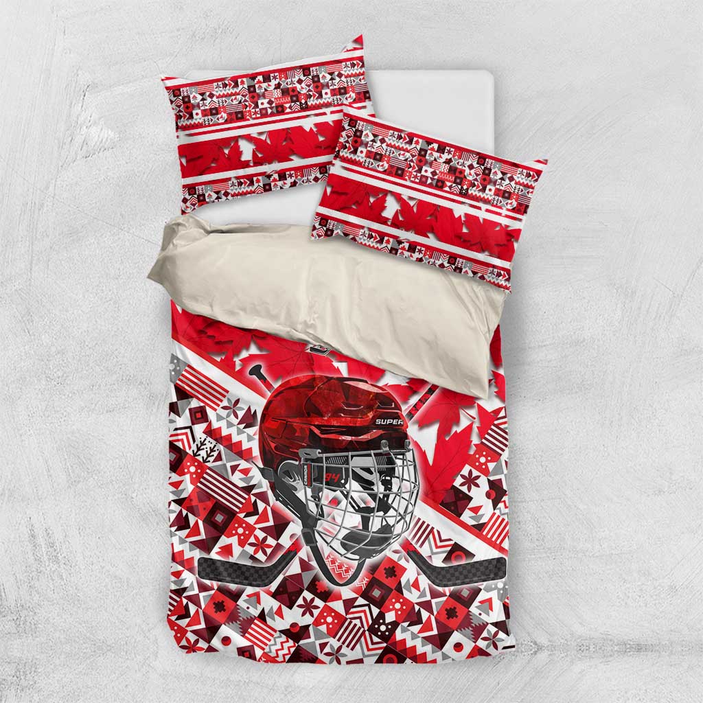 Canada Hockey Helmet Bedding Set Maple Leaf Pattern