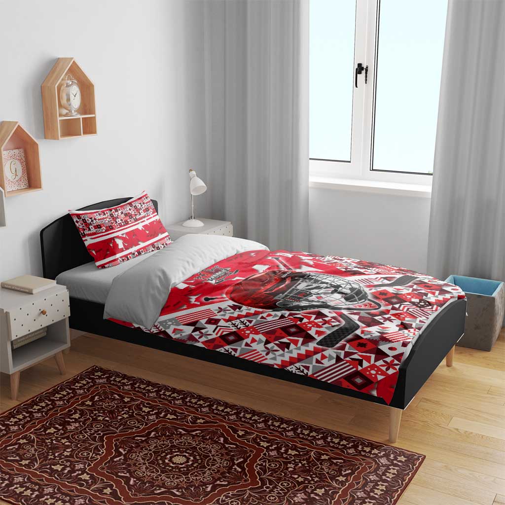 Canada Hockey Helmet Bedding Set Maple Leaf Pattern