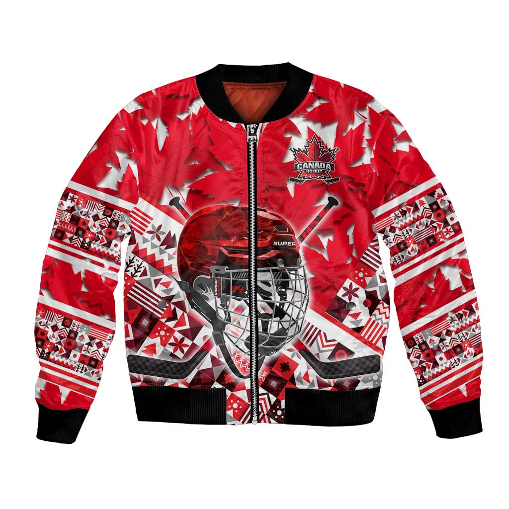 Personalized Canada Hockey Helmet Bomber Jacket Maple Leaf Pattern