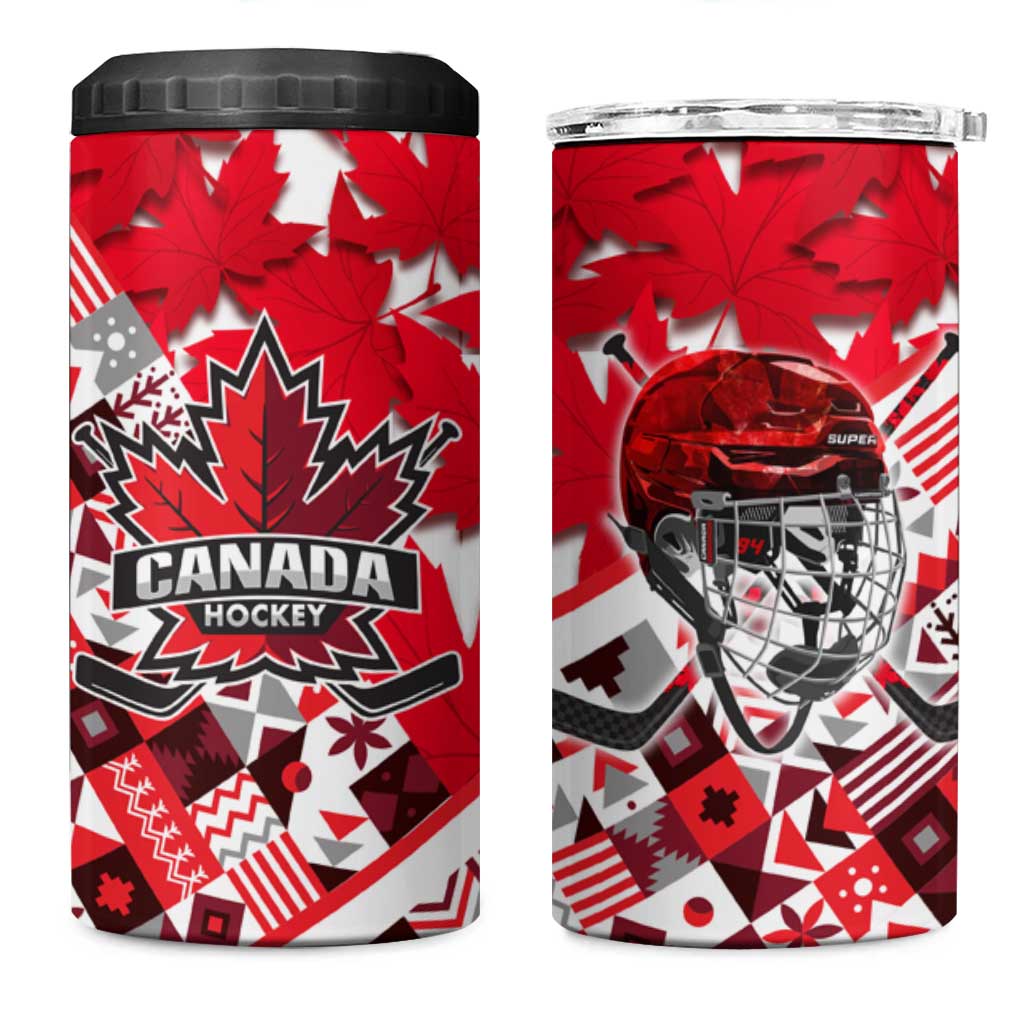 Canada Hockey Helmet 4 in 1 Can Cooler Tumbler Maple Leaf Pattern