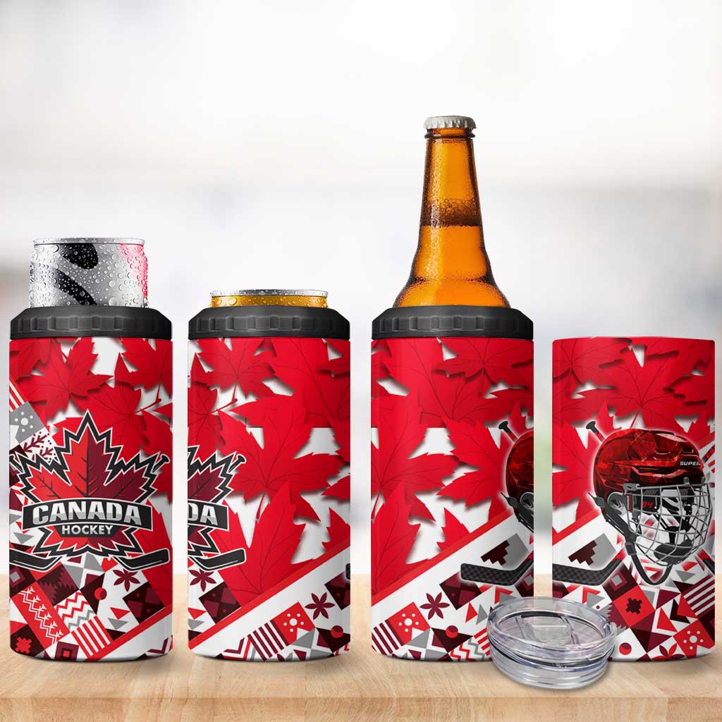 Canada Hockey Helmet 4 in 1 Can Cooler Tumbler Maple Leaf Pattern