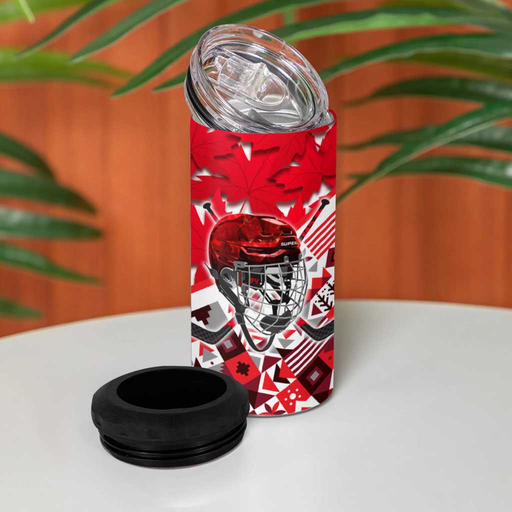 Canada Hockey Helmet 4 in 1 Can Cooler Tumbler Maple Leaf Pattern