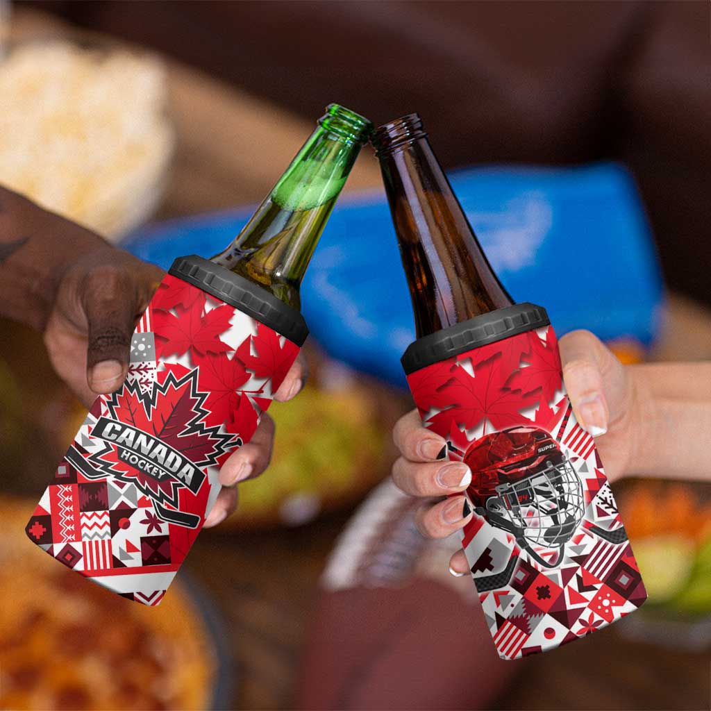 Canada Hockey Helmet 4 in 1 Can Cooler Tumbler Maple Leaf Pattern