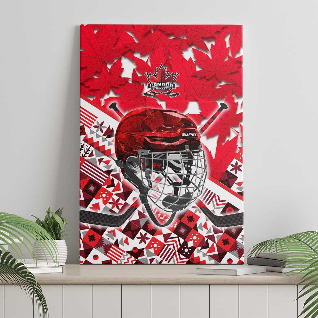 Canada Hockey Helmet Canvas Wall Art Maple Leaf Pattern