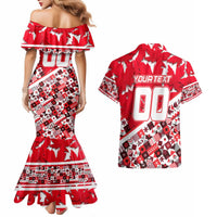 Personalized Canada Hockey Helmet Couples Matching Mermaid Dress and Hawaiian Shirt Maple Leaf Pattern