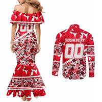 Personalized Canada Hockey Helmet Couples Matching Mermaid Dress and Long Sleeve Button Shirt Maple Leaf Pattern