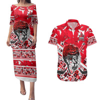 Personalized Canada Hockey Helmet Couples Matching Puletasi and Hawaiian Shirt Maple Leaf Pattern