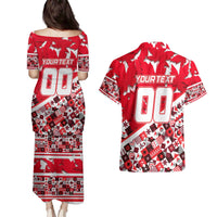 Personalized Canada Hockey Helmet Couples Matching Puletasi and Hawaiian Shirt Maple Leaf Pattern