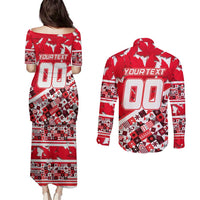 Personalized Canada Hockey Helmet Couples Matching Puletasi and Long Sleeve Button Shirt Maple Leaf Pattern