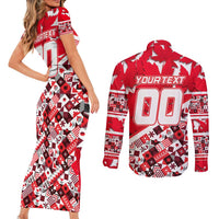 Personalized Canada Hockey Helmet Couples Matching Short Sleeve Bodycon Dress and Long Sleeve Button Shirt Maple Leaf Pattern