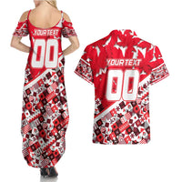 Personalized Canada Hockey Helmet Couples Matching Summer Maxi Dress and Hawaiian Shirt Maple Leaf Pattern