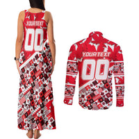 Personalized Canada Hockey Helmet Couples Matching Tank Maxi Dress and Long Sleeve Button Shirt Maple Leaf Pattern
