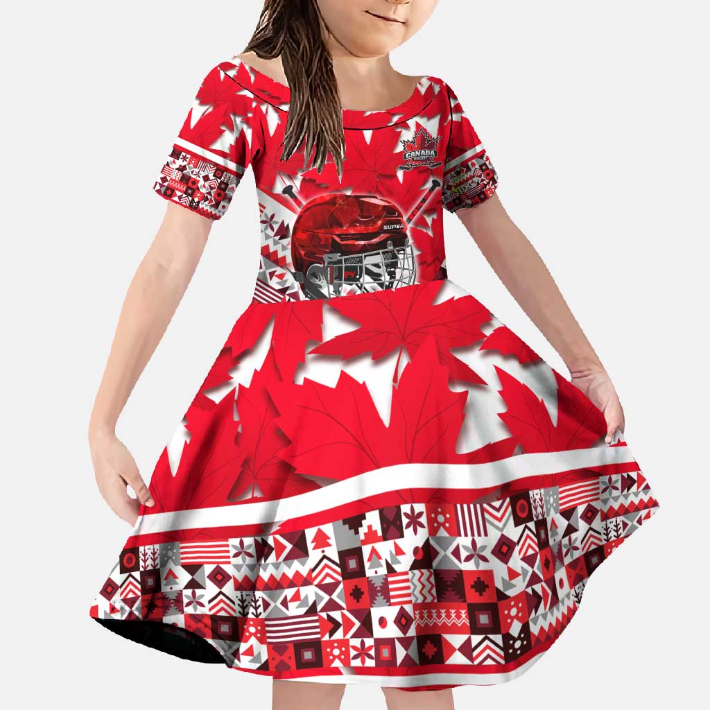 Personalized Canada Hockey Helmet Family Matching Long Sleeve Bodycon Dress and Hawaiian Shirt Maple Leaf Pattern