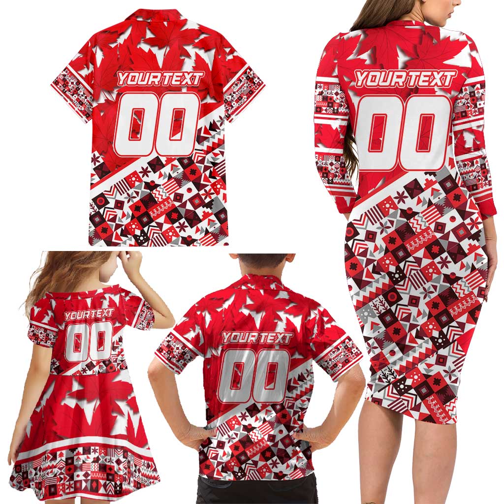 Personalized Canada Hockey Helmet Family Matching Long Sleeve Bodycon Dress and Hawaiian Shirt Maple Leaf Pattern