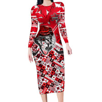Personalized Canada Hockey Helmet Family Matching Long Sleeve Bodycon Dress and Hawaiian Shirt Maple Leaf Pattern