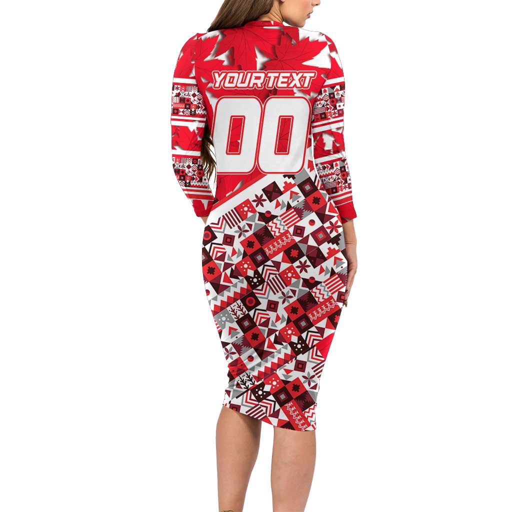 Personalized Canada Hockey Helmet Family Matching Long Sleeve Bodycon Dress and Hawaiian Shirt Maple Leaf Pattern