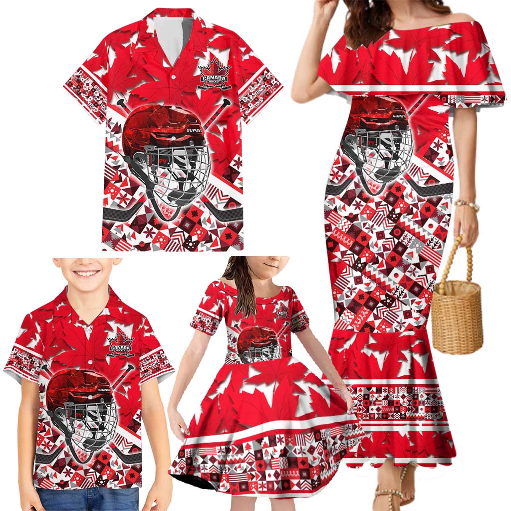 Personalized Canada Hockey Helmet Family Matching Mermaid Dress and Hawaiian Shirt Maple Leaf Pattern