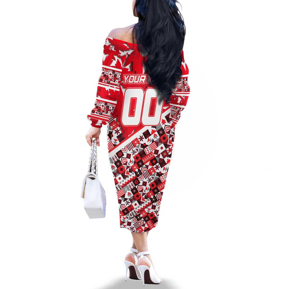 Personalized Canada Hockey Helmet Family Matching Off The Shoulder Long Sleeve Dress and Hawaiian Shirt Maple Leaf Pattern