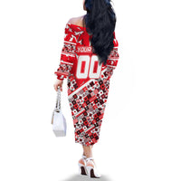 Personalized Canada Hockey Helmet Family Matching Off The Shoulder Long Sleeve Dress and Hawaiian Shirt Maple Leaf Pattern