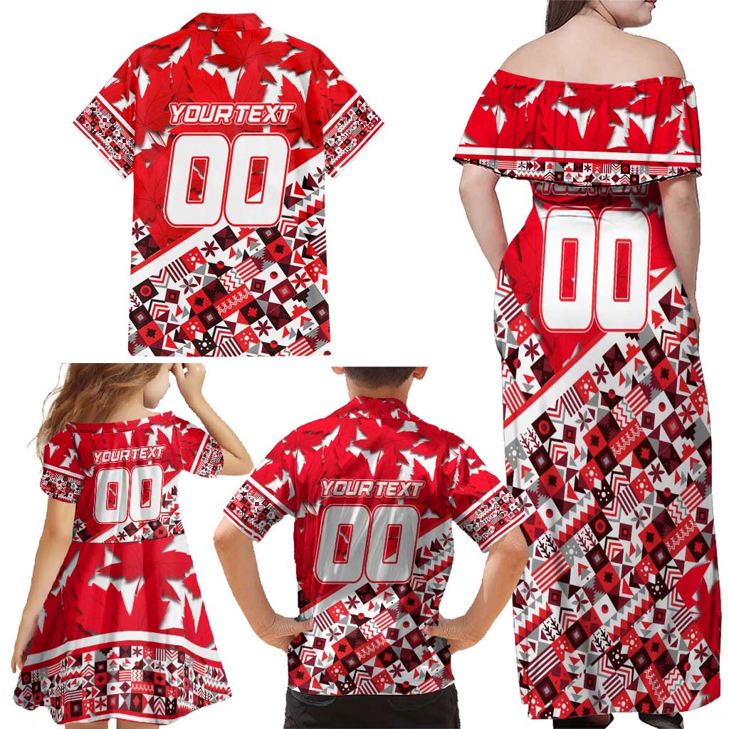 Personalized Canada Hockey Helmet Family Matching Off Shoulder Maxi Dress and Hawaiian Shirt Maple Leaf Pattern