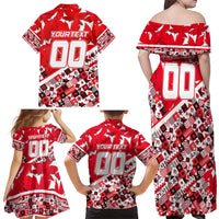 Personalized Canada Hockey Helmet Family Matching Off Shoulder Maxi Dress and Hawaiian Shirt Maple Leaf Pattern