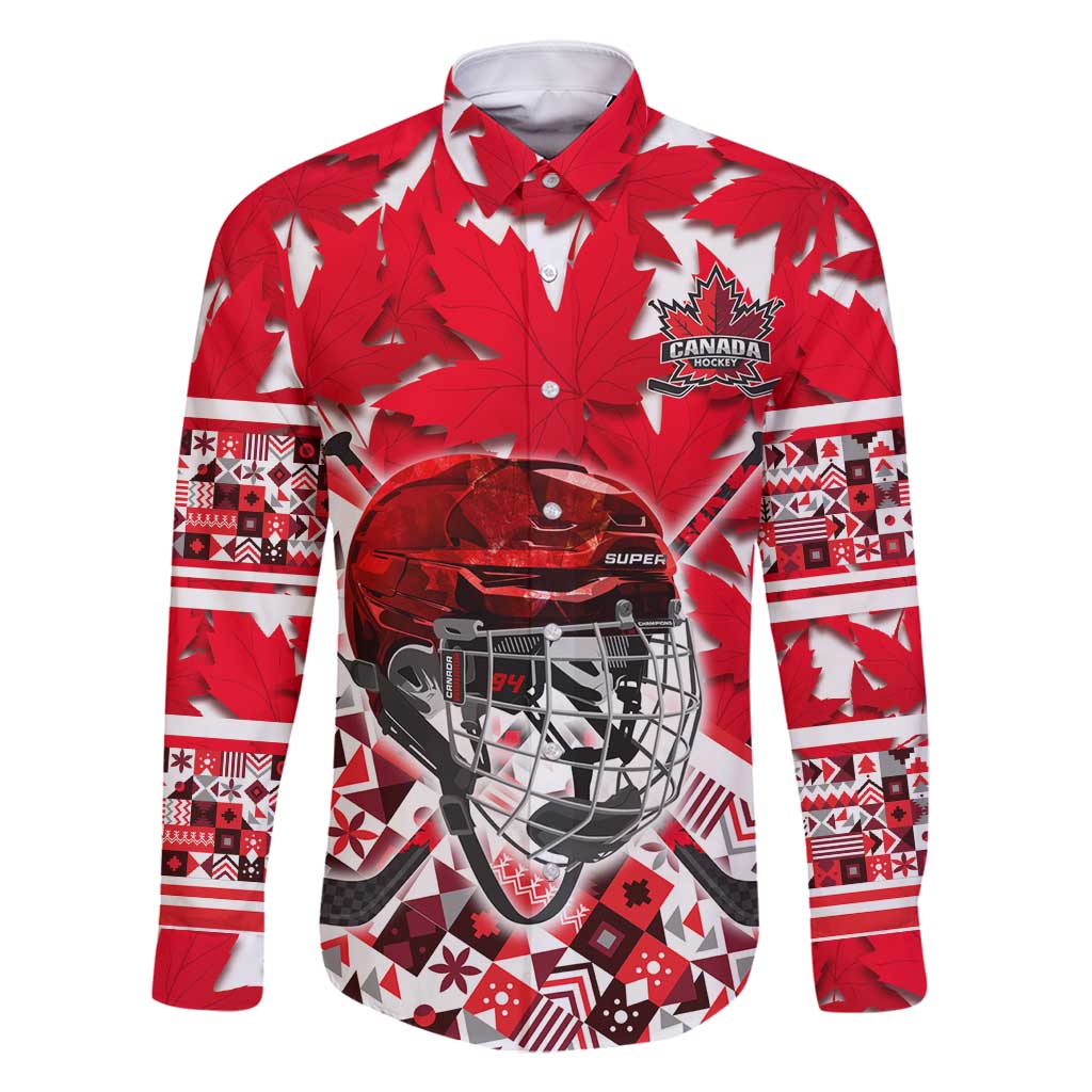 Personalized Canada Hockey Helmet Family Matching Off Shoulder Maxi Dress and Hawaiian Shirt Maple Leaf Pattern