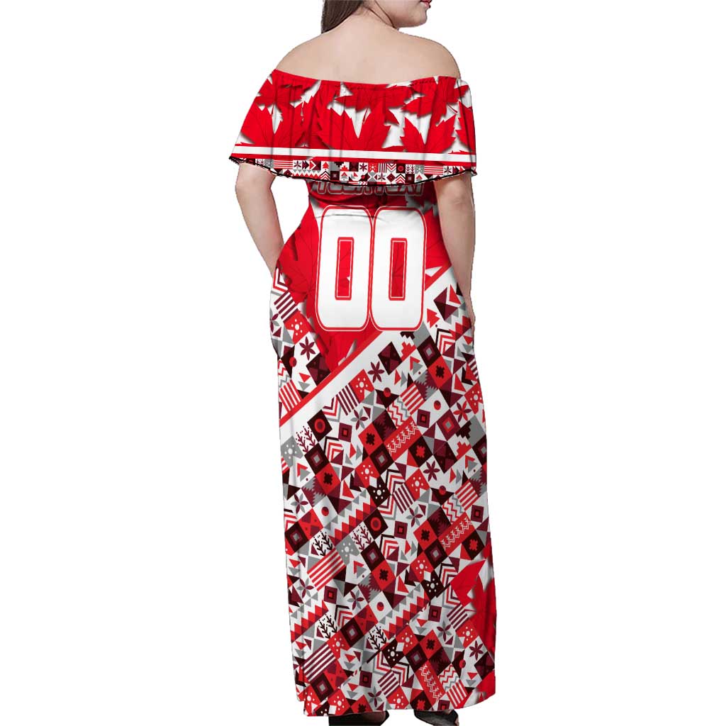 Personalized Canada Hockey Helmet Family Matching Off Shoulder Maxi Dress and Hawaiian Shirt Maple Leaf Pattern