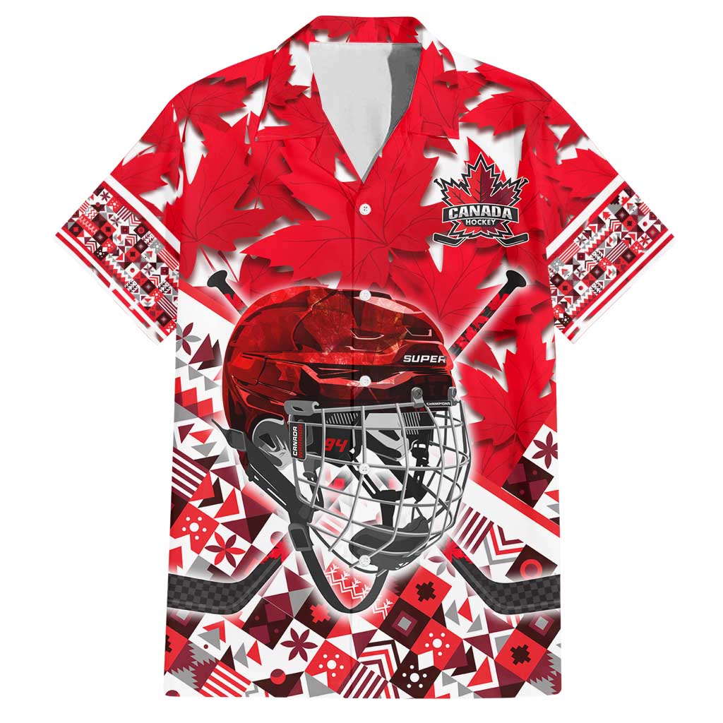 Personalized Canada Hockey Helmet Family Matching Off Shoulder Short Dress and Hawaiian Shirt Maple Leaf Pattern
