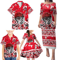 Personalized Canada Hockey Helmet Family Matching Puletasi and Hawaiian Shirt Maple Leaf Pattern