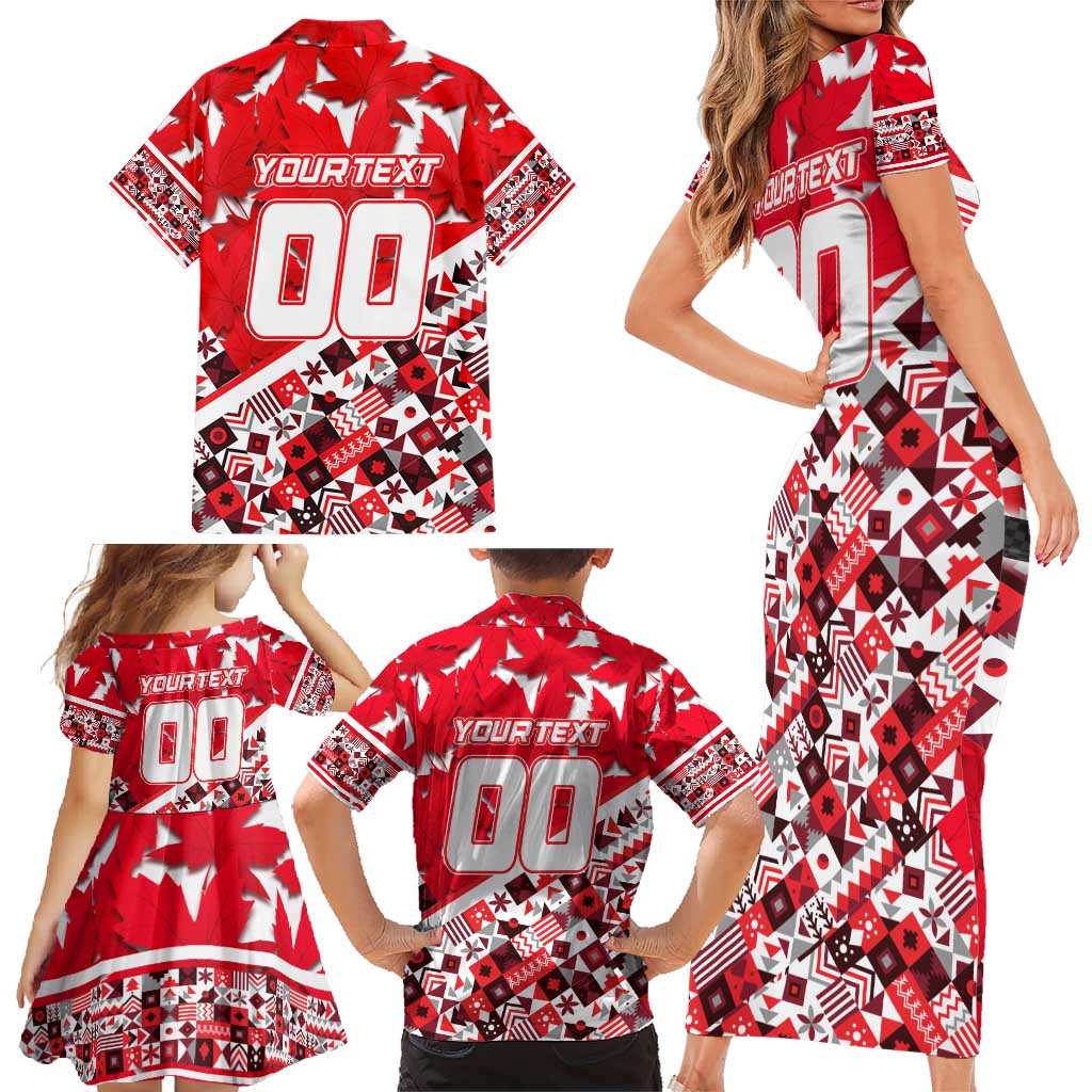 Personalized Canada Hockey Helmet Family Matching Short Sleeve Bodycon Dress and Hawaiian Shirt Maple Leaf Pattern