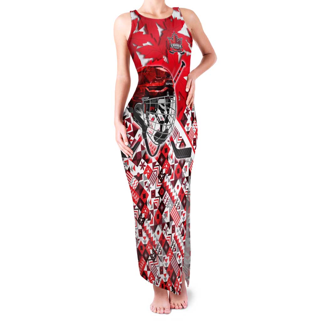Personalized Canada Hockey Helmet Family Matching Tank Maxi Dress and Hawaiian Shirt Maple Leaf Pattern