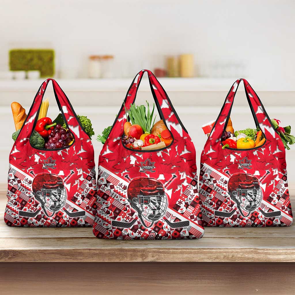 Canada Hockey Helmet Grocery Bag Maple Leaf Pattern