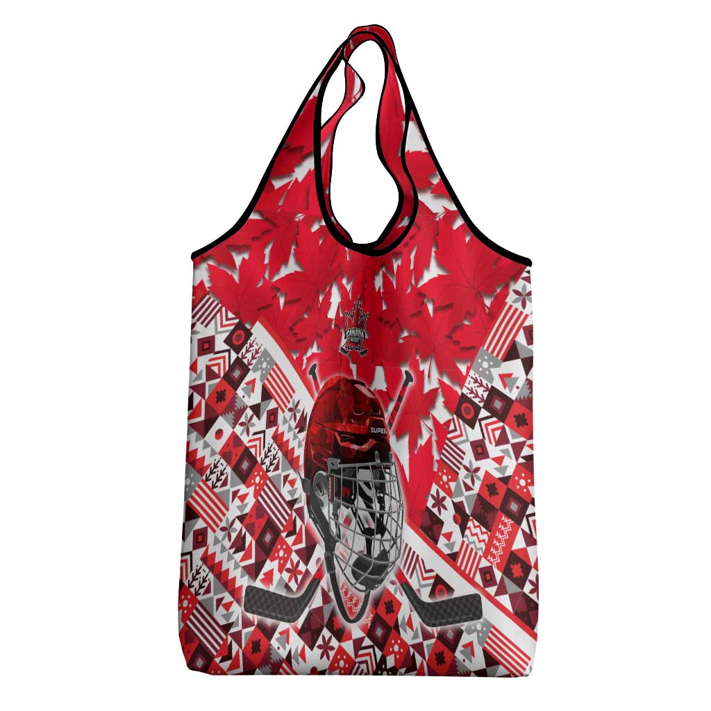 Canada Hockey Helmet Grocery Bag Maple Leaf Pattern