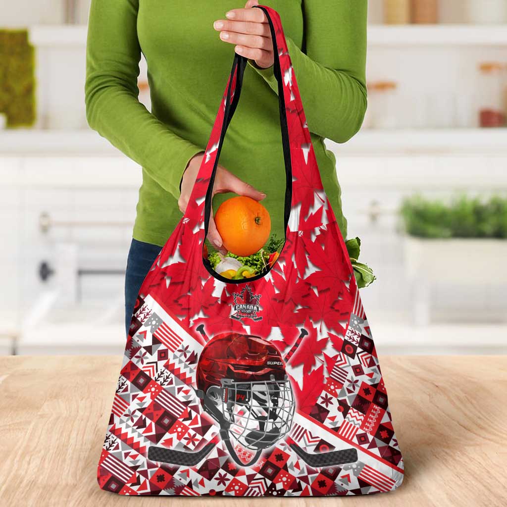 Canada Hockey Helmet Grocery Bag Maple Leaf Pattern