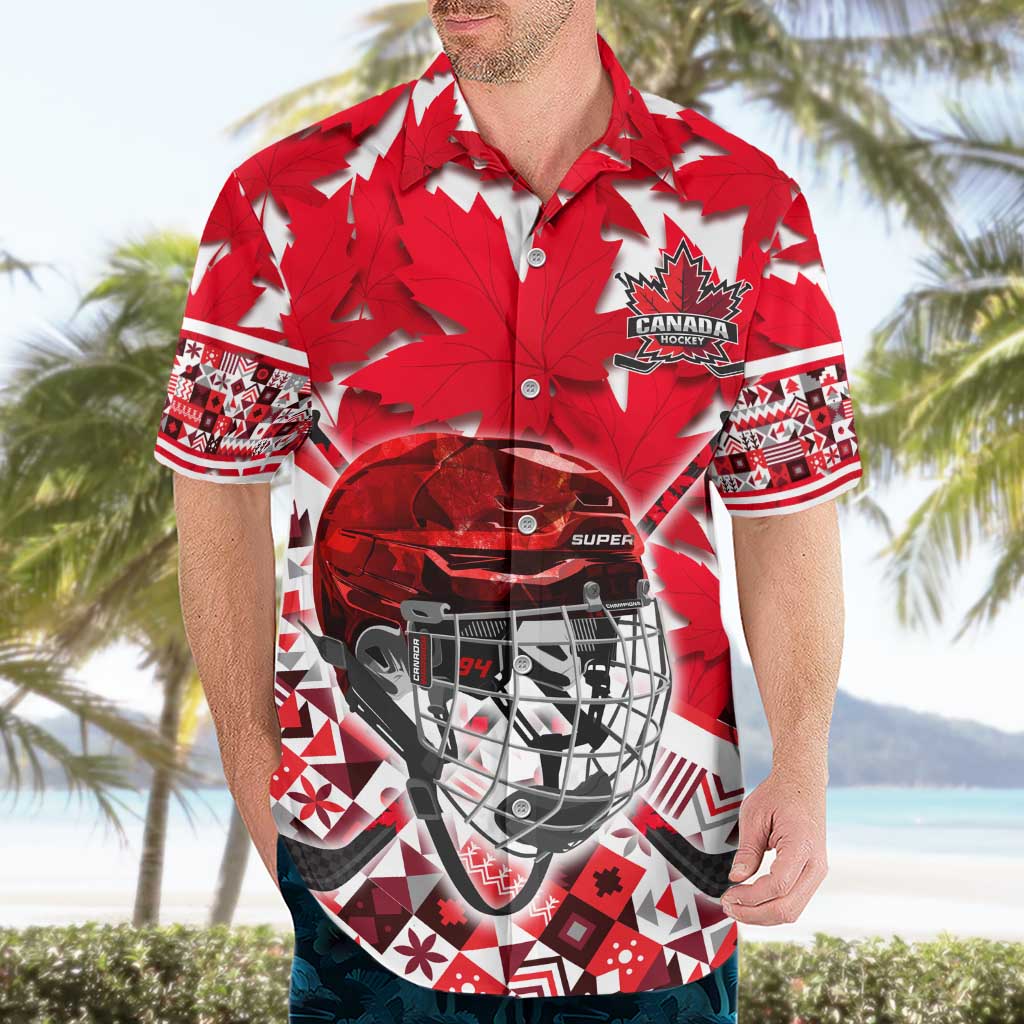 Personalized Canada Hockey Helmet Hawaiian Shirt Maple Leaf Pattern