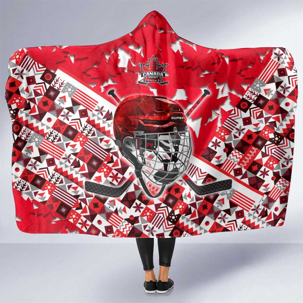 Canada Hockey Helmet Hooded Blanket Maple Leaf Pattern