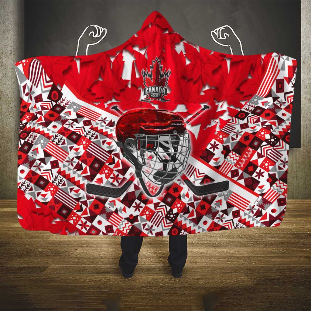 Canada Hockey Helmet Hooded Blanket Maple Leaf Pattern