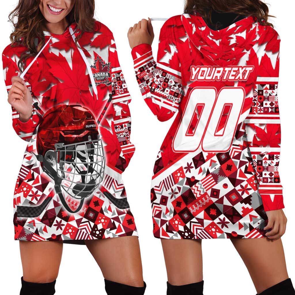 Personalized Canada Hockey Helmet Hoodie Dress Maple Leaf Pattern
