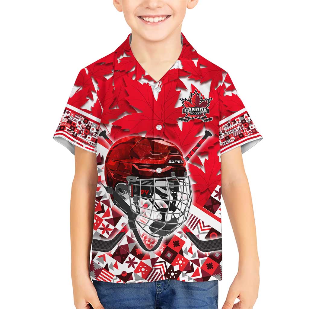 Personalized Canada Hockey Helmet Kid Hawaiian Shirt Maple Leaf Pattern