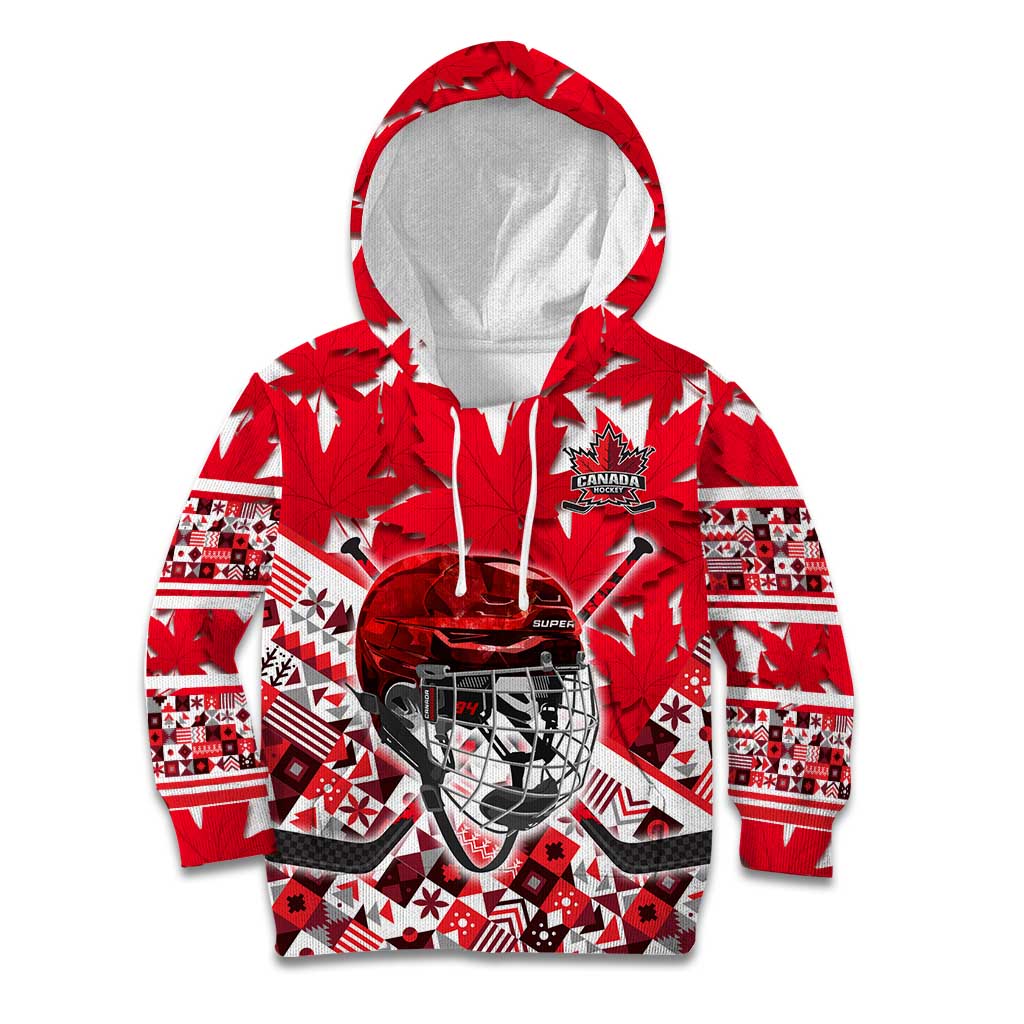 Personalized Canada Hockey Helmet Kid Hoodie Maple Leaf Pattern