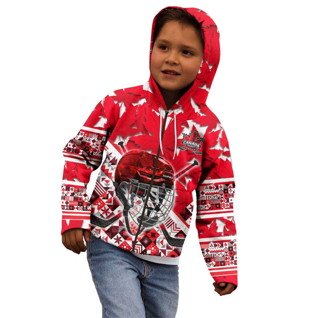 Personalized Canada Hockey Helmet Kid Hoodie Maple Leaf Pattern