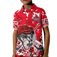Personalized Canada Hockey Helmet Kid Polo Shirt Maple Leaf Pattern