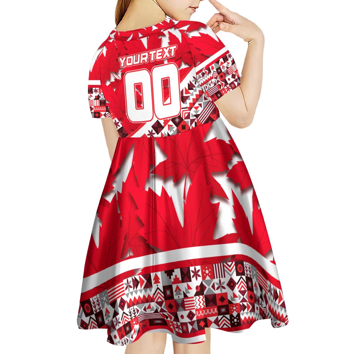 Personalized Canada Hockey Helmet Kid Short Sleeve Dress Maple Leaf Pattern