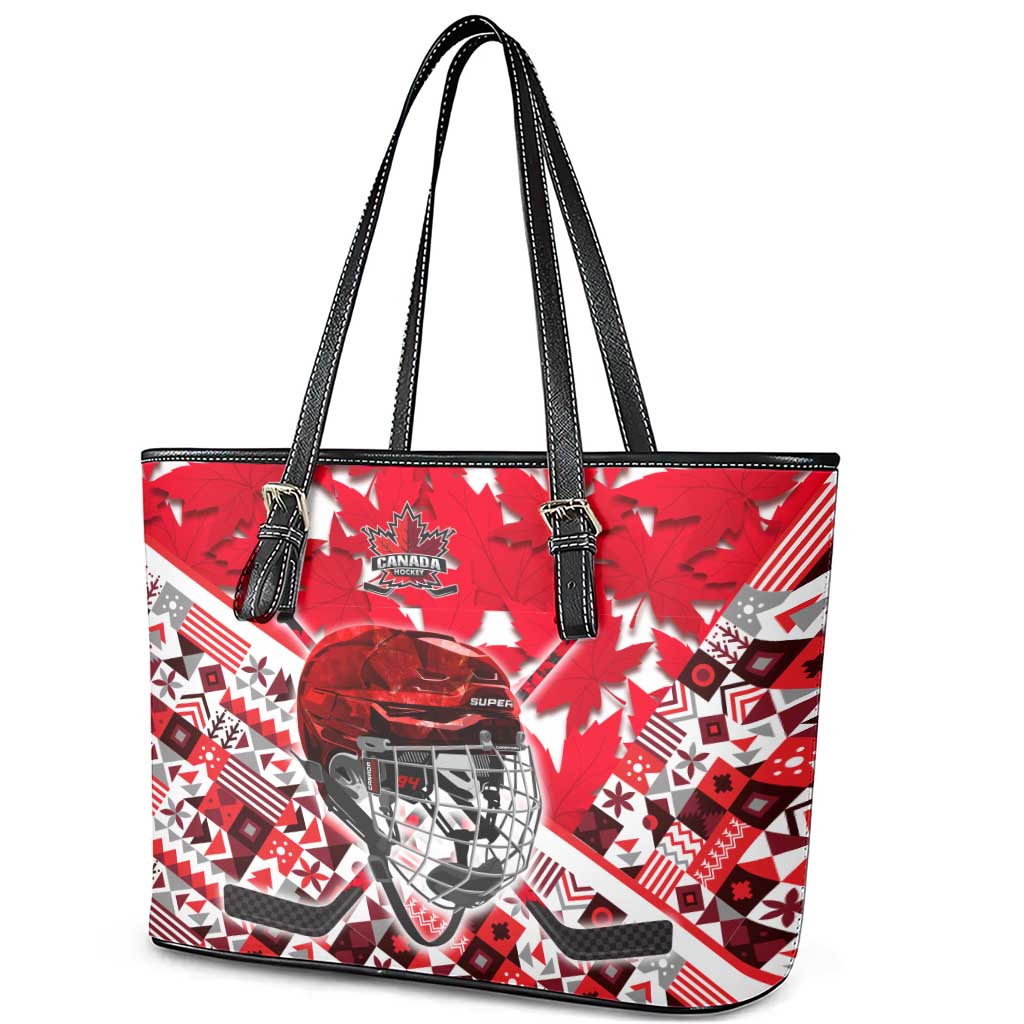 Canada Hockey Helmet Leather Tote Bag Maple Leaf Pattern