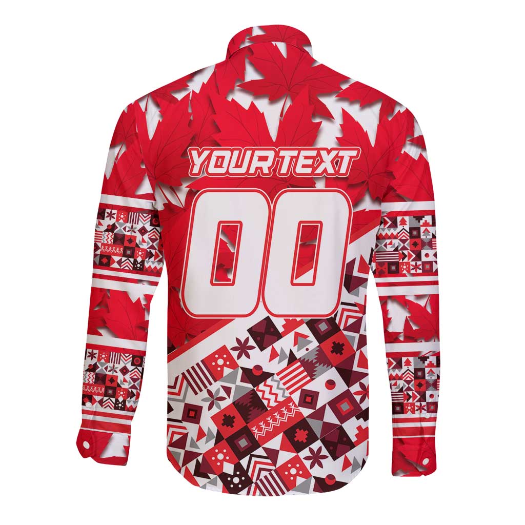 Personalized Canada Hockey Helmet Long Sleeve Button Shirt Maple Leaf Pattern