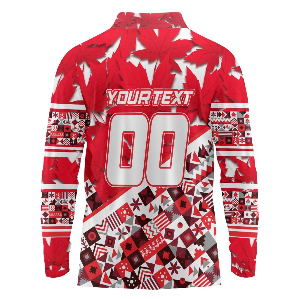 Personalized Canada Hockey Helmet Long Sleeve Polo Shirt Maple Leaf Pattern