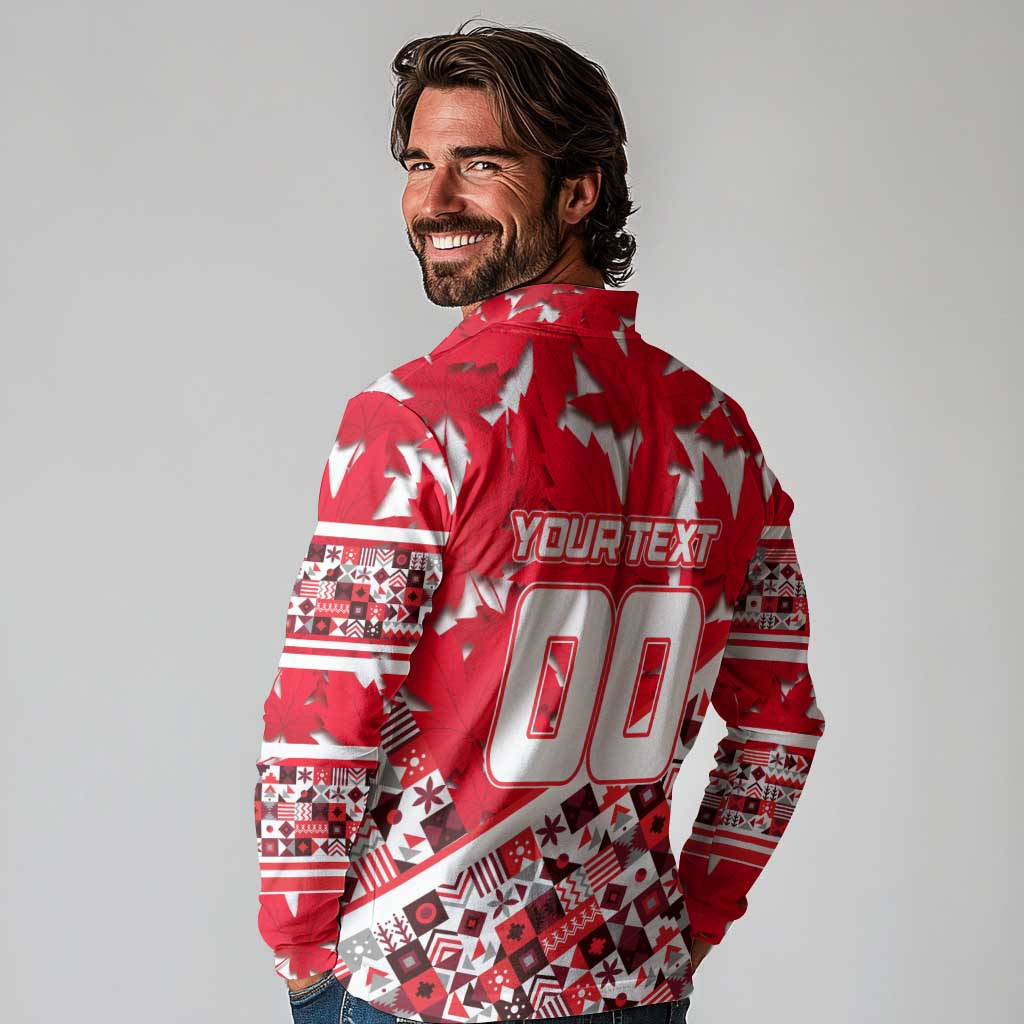 Personalized Canada Hockey Helmet Long Sleeve Polo Shirt Maple Leaf Pattern
