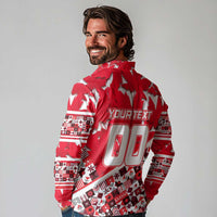 Personalized Canada Hockey Helmet Long Sleeve Polo Shirt Maple Leaf Pattern